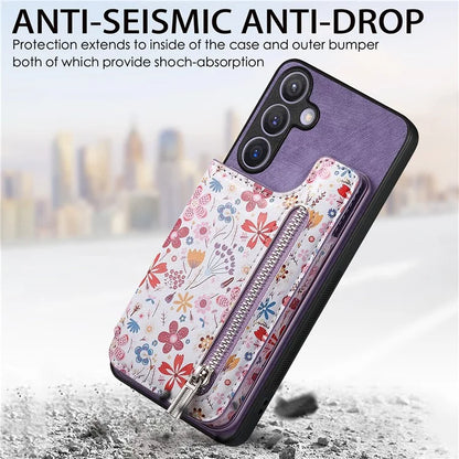 D10 For Samsung Galaxy S24+ Cell Phone Case Pattern Printing Card Bag Zipper Wallet Cover