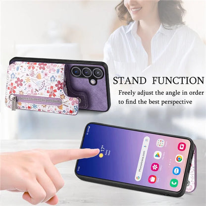 D10 For Samsung Galaxy S24+ Cell Phone Case Pattern Printing Card Bag Zipper Wallet Cover