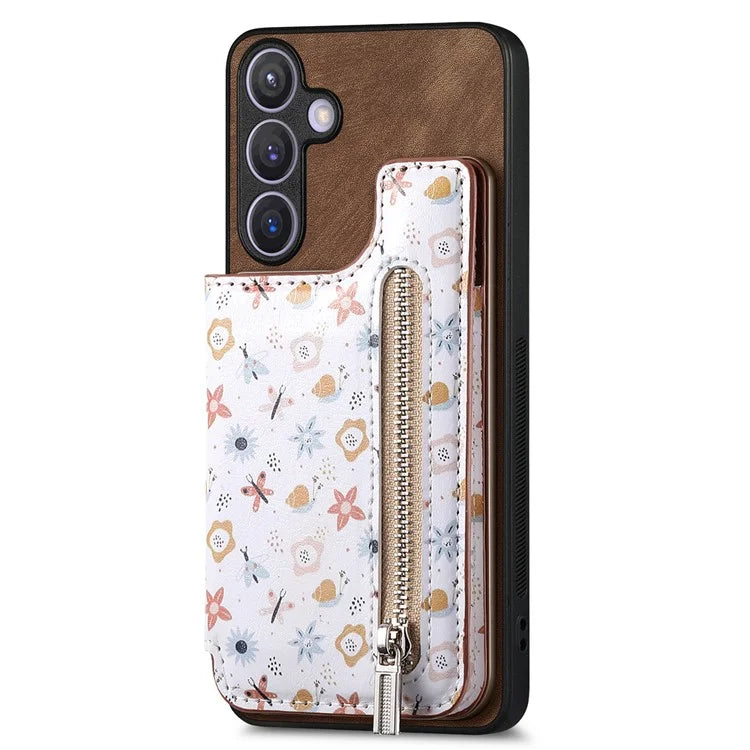 D10 For Samsung Galaxy S24+ Cell Phone Case Pattern Printing Card Bag Zipper Wallet Cover