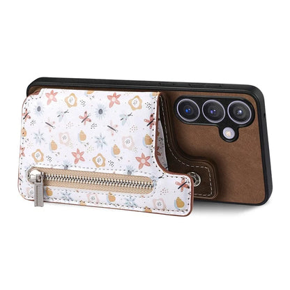 D10 For Samsung Galaxy S24+ Cell Phone Case Pattern Printing Card Bag Zipper Wallet Cover