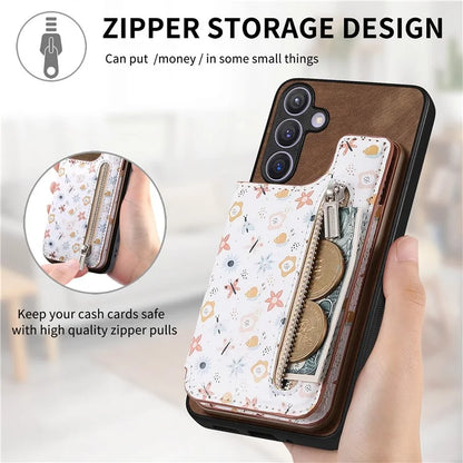 D10 For Samsung Galaxy S24+ Cell Phone Case Pattern Printing Card Bag Zipper Wallet Cover