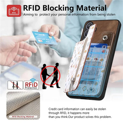 D10 For Samsung Galaxy S24+ Cell Phone Case Pattern Printing Card Bag Zipper Wallet Cover