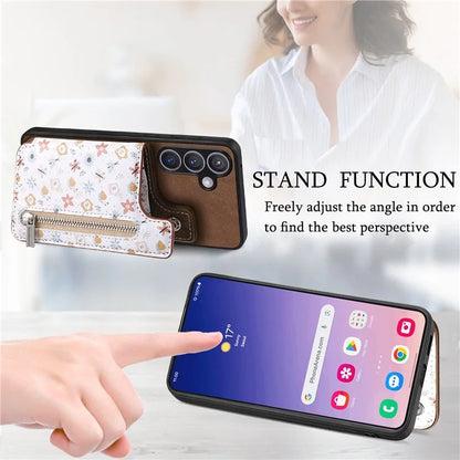 D10 For Samsung Galaxy S24+ Cell Phone Case Pattern Printing Card Bag Zipper Wallet Cover