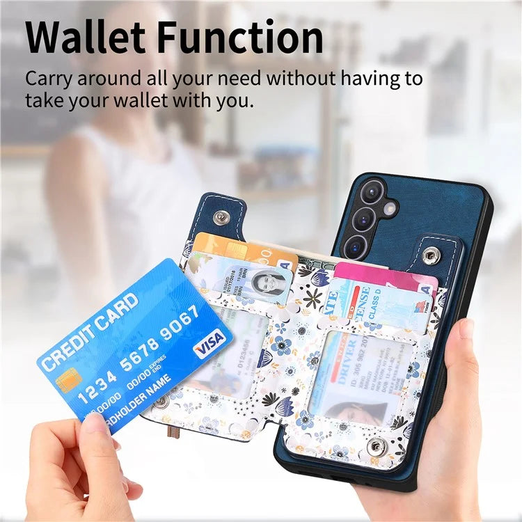 D10 For Samsung Galaxy S24+ Cell Phone Case Pattern Printing Card Bag Zipper Wallet Cover