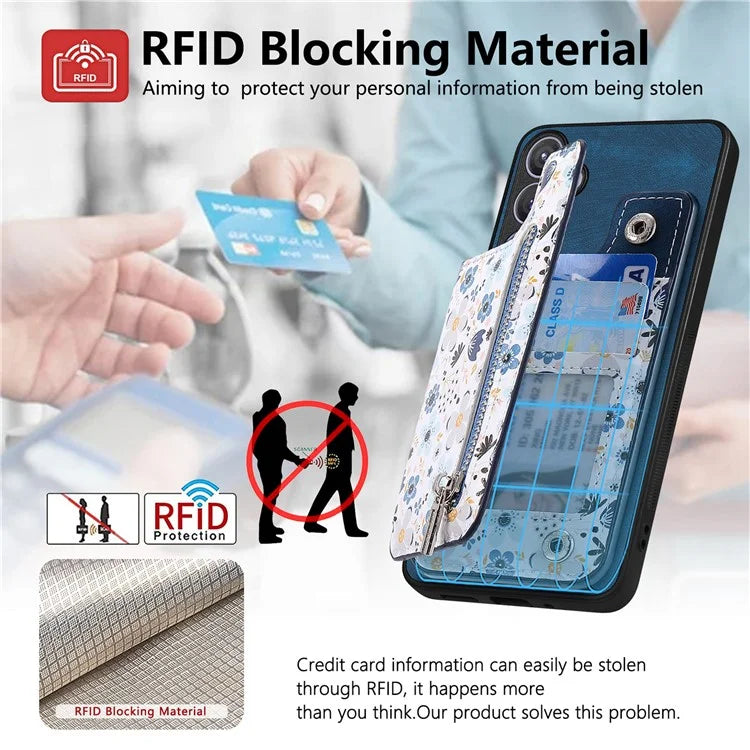 D10 For Samsung Galaxy S24+ Cell Phone Case Pattern Printing Card Bag Zipper Wallet Cover