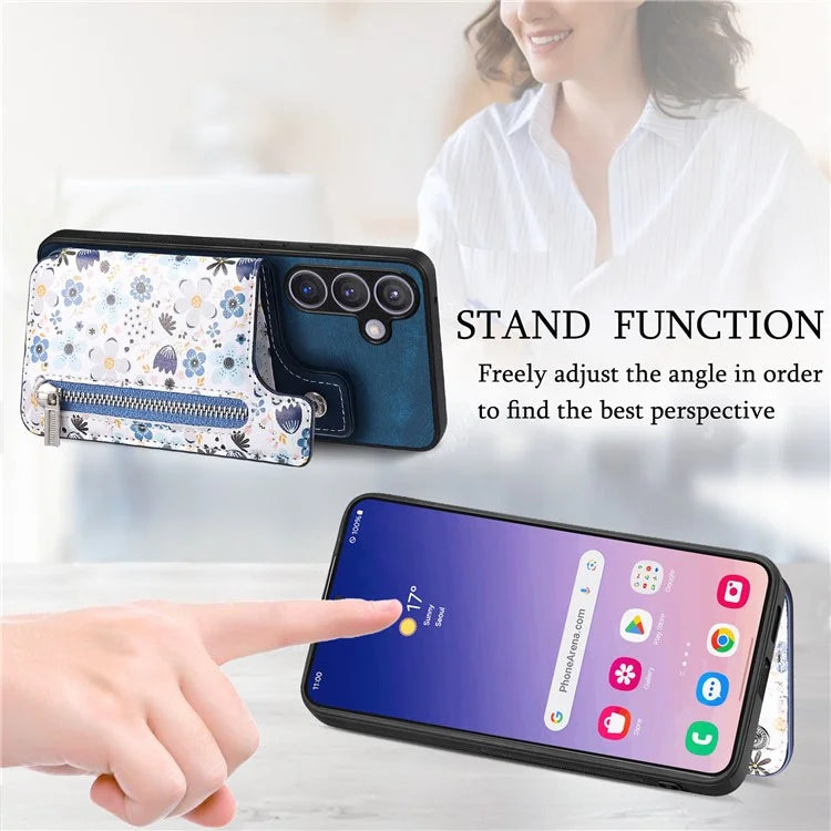 D10 For Samsung Galaxy S24+ Cell Phone Case Pattern Printing Card Bag Zipper Wallet Cover