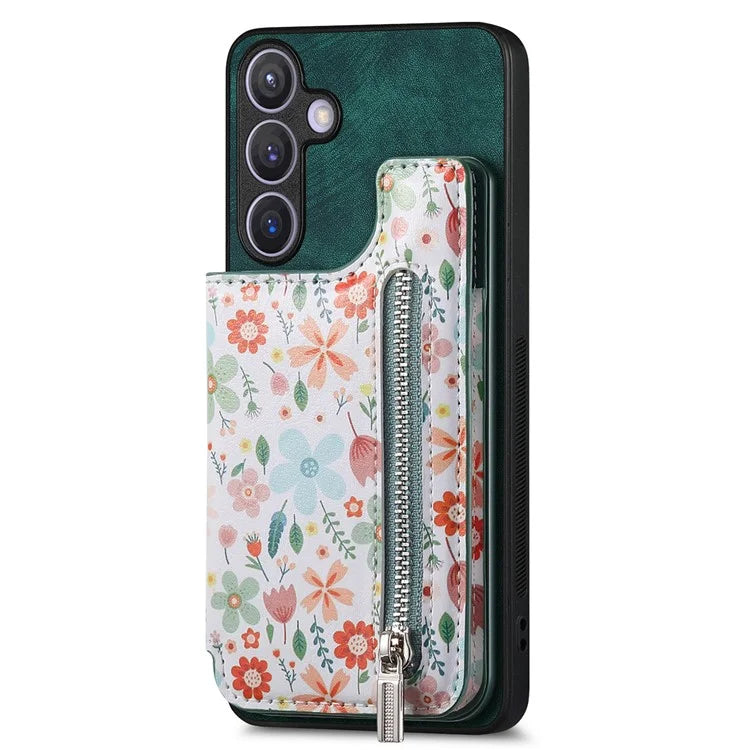 D10 For Samsung Galaxy S24+ Cell Phone Case Pattern Printing Card Bag Zipper Wallet Cover