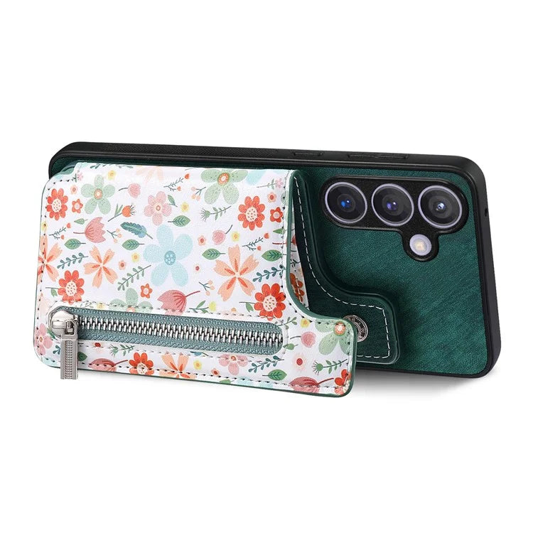 D10 For Samsung Galaxy S24+ Cell Phone Case Pattern Printing Card Bag Zipper Wallet Cover