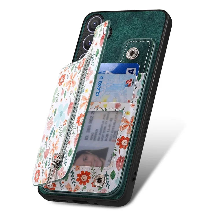 D10 For Samsung Galaxy S24+ Cell Phone Case Pattern Printing Card Bag Zipper Wallet Cover