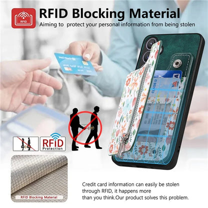 D10 For Samsung Galaxy S24+ Cell Phone Case Pattern Printing Card Bag Zipper Wallet Cover