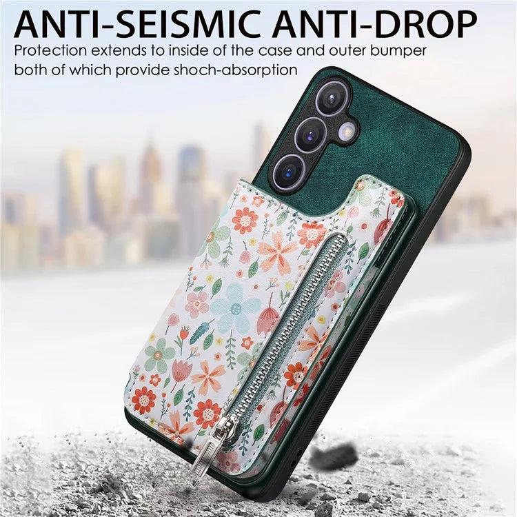 D10 For Samsung Galaxy S24+ Cell Phone Case Pattern Printing Card Bag Zipper Wallet Cover