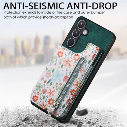 D10 For Samsung Galaxy S24+ Cell Phone Case Pattern Printing Card Bag Zipper Wallet Cover