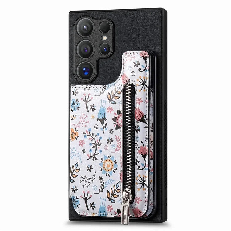 D10 For Samsung Galaxy S24 Ultra Cell Phone Case Pattern Printed Card Bag TPU+Leather Back Cover