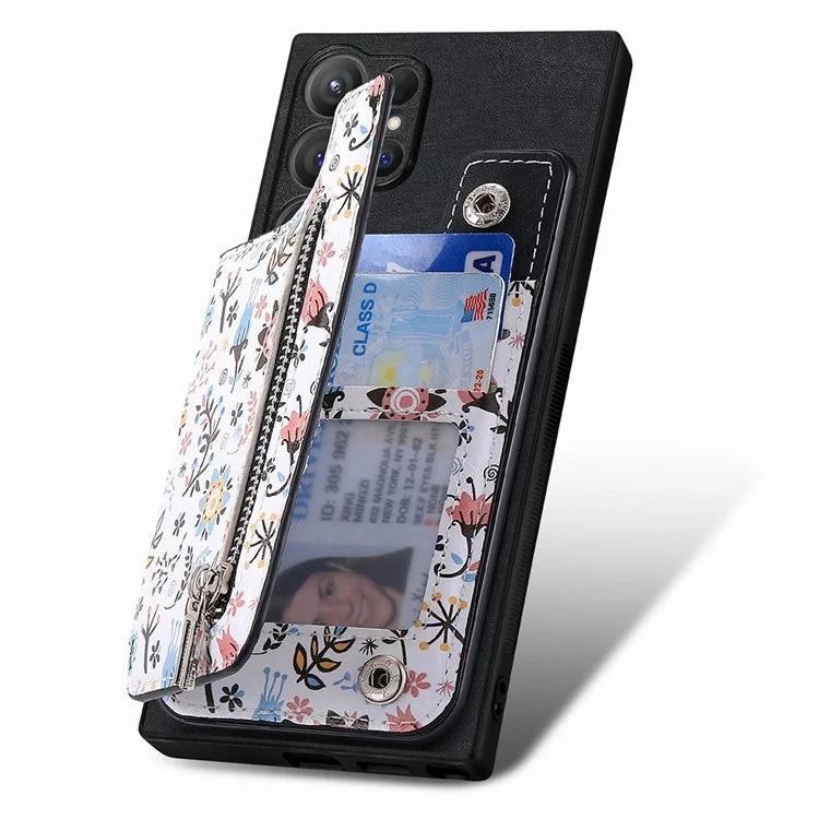 D10 For Samsung Galaxy S24 Ultra Cell Phone Case Pattern Printed Card Bag TPU+Leather Back Cover
