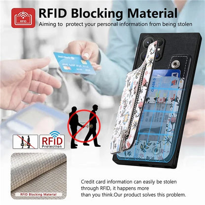 D10 For Samsung Galaxy S24 Ultra Cell Phone Case Pattern Printed Card Bag TPU+Leather Back Cover