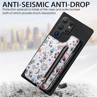 D10 For Samsung Galaxy S24 Ultra Cell Phone Case Pattern Printed Card Bag TPU+Leather Back Cover