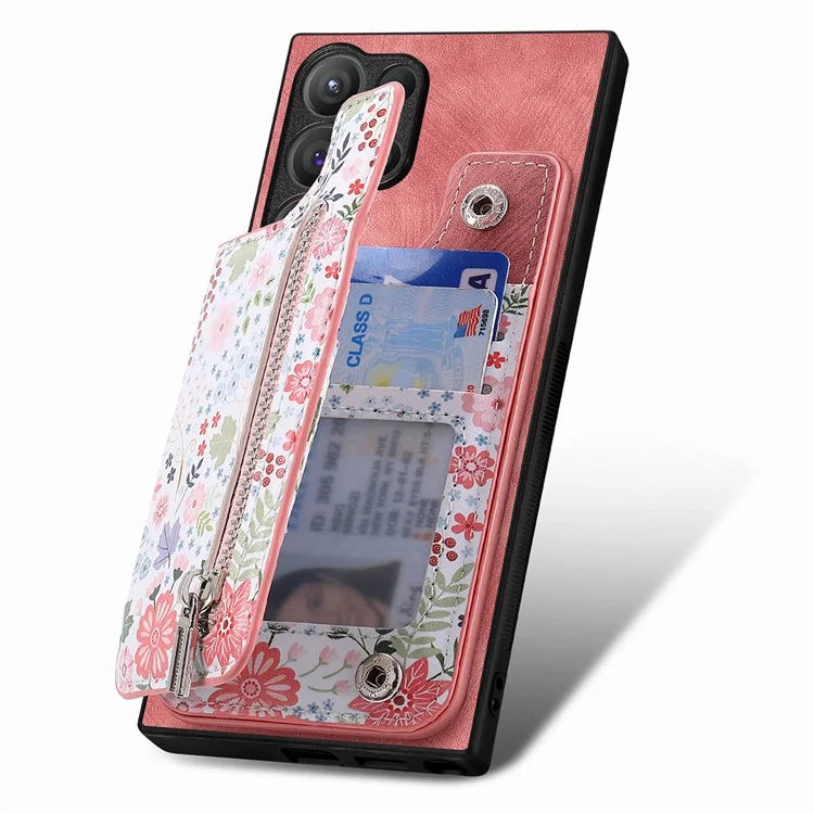 D10 For Samsung Galaxy S24 Ultra Cell Phone Case Pattern Printed Card Bag TPU+Leather Back Cover