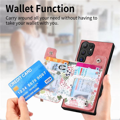 D10 For Samsung Galaxy S24 Ultra Cell Phone Case Pattern Printed Card Bag TPU+Leather Back Cover