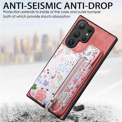 D10 For Samsung Galaxy S24 Ultra Cell Phone Case Pattern Printed Card Bag TPU+Leather Back Cover