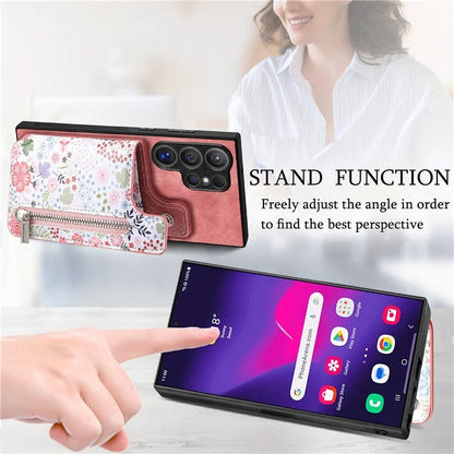 D10 For Samsung Galaxy S24 Ultra Cell Phone Case Pattern Printed Card Bag TPU+Leather Back Cover