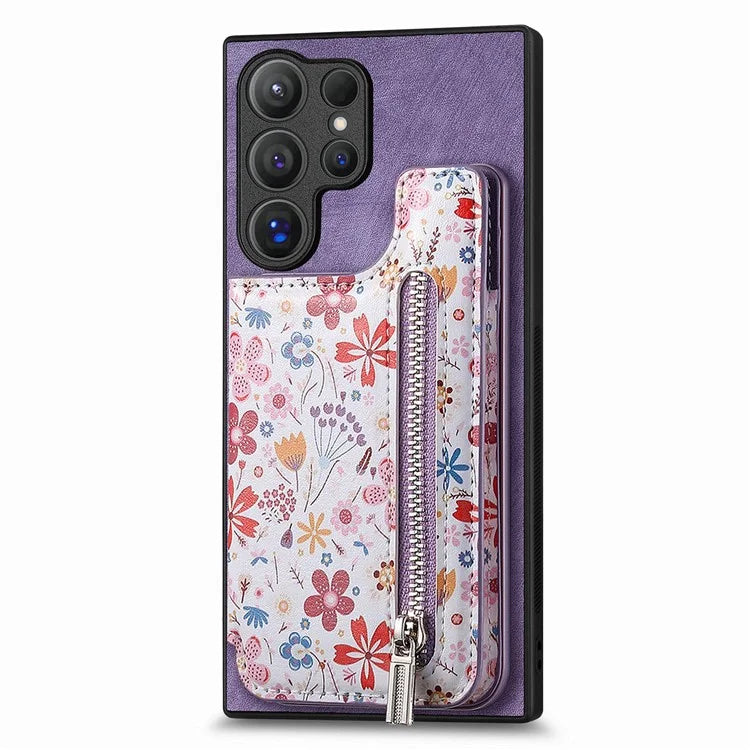 D10 For Samsung Galaxy S24 Ultra Cell Phone Case Pattern Printed Card Bag TPU+Leather Back Cover