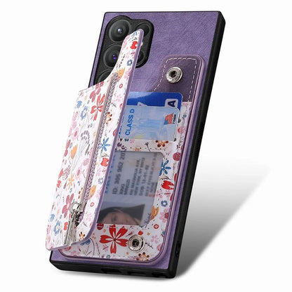 D10 For Samsung Galaxy S24 Ultra Cell Phone Case Pattern Printed Card Bag TPU+Leather Back Cover