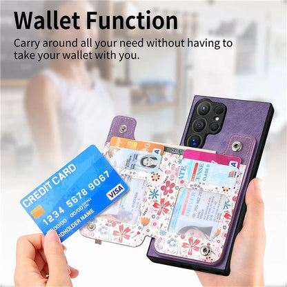 D10 For Samsung Galaxy S24 Ultra Cell Phone Case Pattern Printed Card Bag TPU+Leather Back Cover
