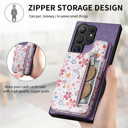 D10 For Samsung Galaxy S24 Ultra Cell Phone Case Pattern Printed Card Bag TPU+Leather Back Cover