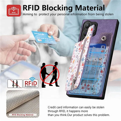 D10 For Samsung Galaxy S24 Ultra Cell Phone Case Pattern Printed Card Bag TPU+Leather Back Cover