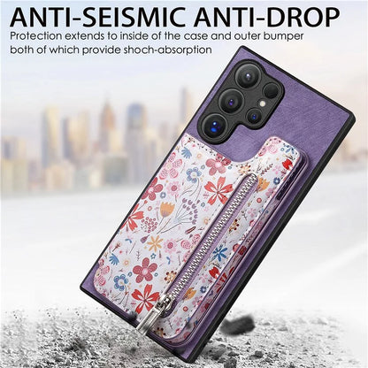D10 For Samsung Galaxy S24 Ultra Cell Phone Case Pattern Printed Card Bag TPU+Leather Back Cover