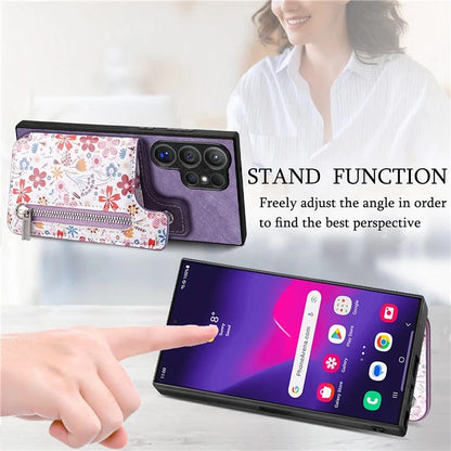 D10 For Samsung Galaxy S24 Ultra Cell Phone Case Pattern Printed Card Bag TPU+Leather Back Cover