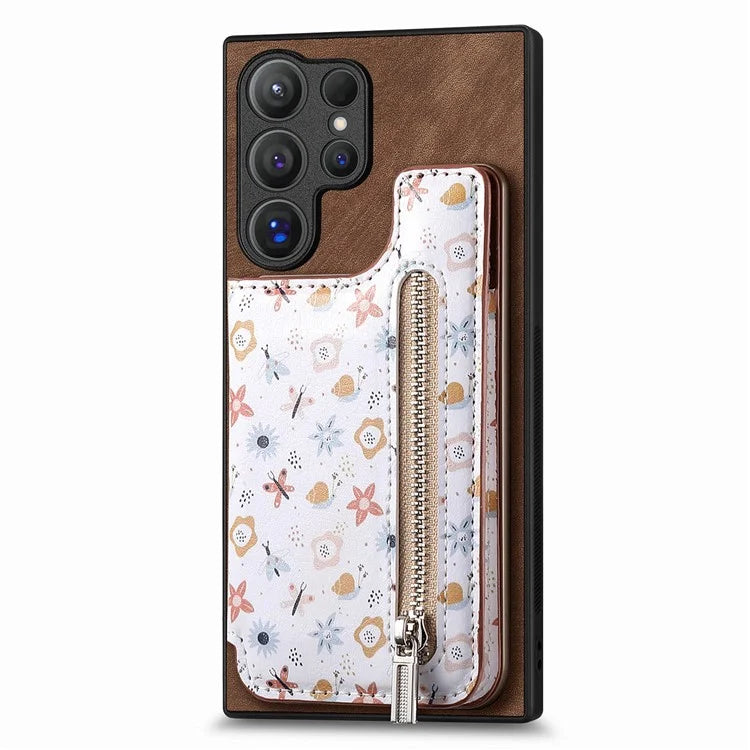 D10 For Samsung Galaxy S24 Ultra Cell Phone Case Pattern Printed Card Bag TPU+Leather Back Cover