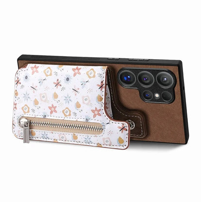 D10 For Samsung Galaxy S24 Ultra Cell Phone Case Pattern Printed Card Bag TPU+Leather Back Cover