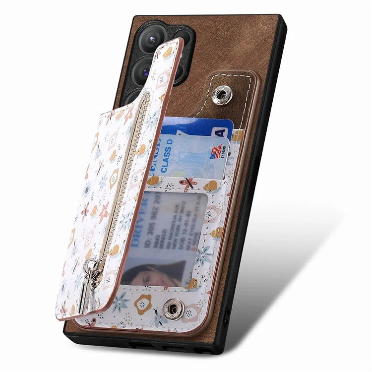 D10 For Samsung Galaxy S24 Ultra Cell Phone Case Pattern Printed Card Bag TPU+Leather Back Cover