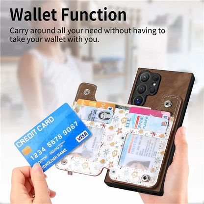 D10 For Samsung Galaxy S24 Ultra Cell Phone Case Pattern Printed Card Bag TPU+Leather Back Cover