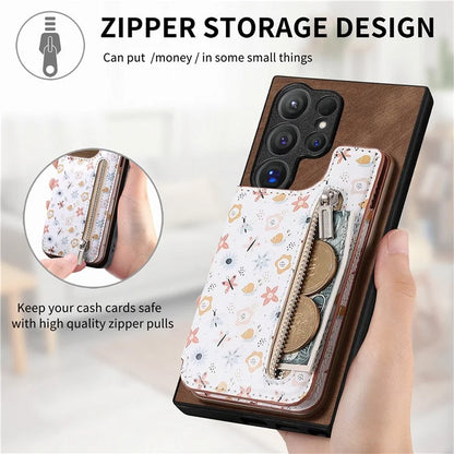 D10 For Samsung Galaxy S24 Ultra Cell Phone Case Pattern Printed Card Bag TPU+Leather Back Cover