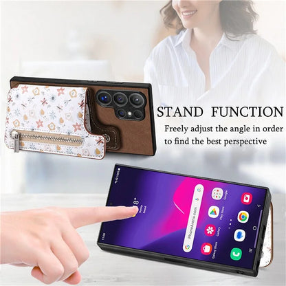 D10 For Samsung Galaxy S24 Ultra Cell Phone Case Pattern Printed Card Bag TPU+Leather Back Cover