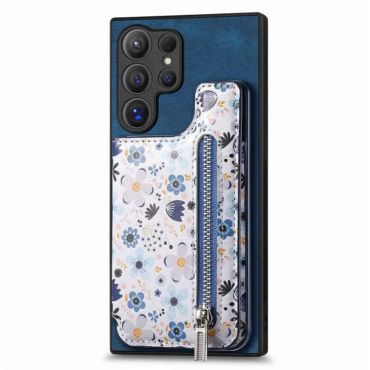 D10 For Samsung Galaxy S24 Ultra Cell Phone Case Pattern Printed Card Bag TPU+Leather Back Cover