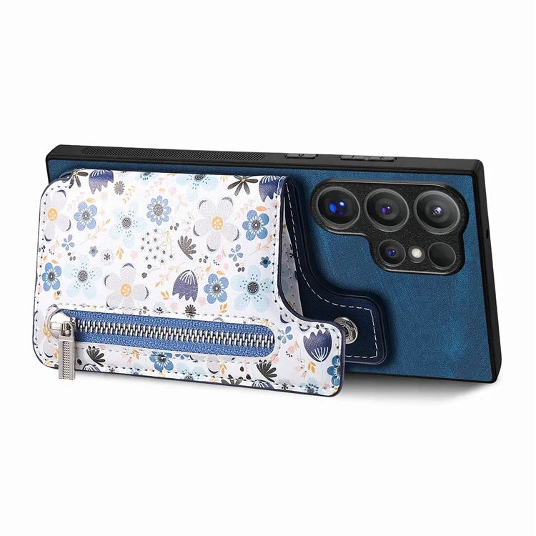 D10 For Samsung Galaxy S24 Ultra Cell Phone Case Pattern Printed Card Bag TPU+Leather Back Cover