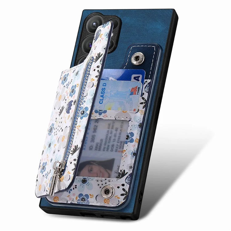 D10 For Samsung Galaxy S24 Ultra Cell Phone Case Pattern Printed Card Bag TPU+Leather Back Cover