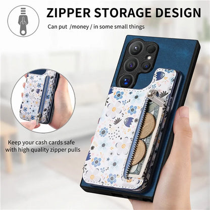 D10 For Samsung Galaxy S24 Ultra Cell Phone Case Pattern Printed Card Bag TPU+Leather Back Cover