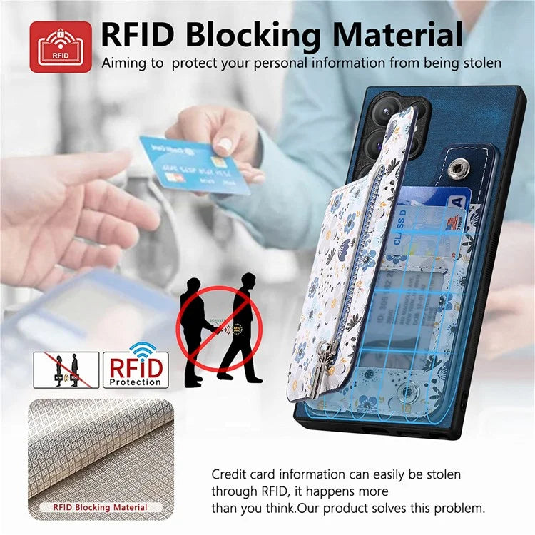 D10 For Samsung Galaxy S24 Ultra Cell Phone Case Pattern Printed Card Bag TPU+Leather Back Cover