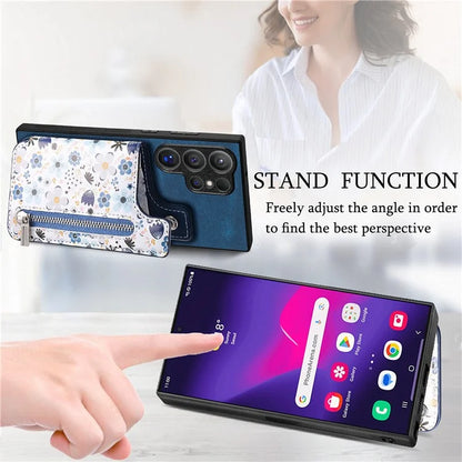 D10 For Samsung Galaxy S24 Ultra Cell Phone Case Pattern Printed Card Bag TPU+Leather Back Cover
