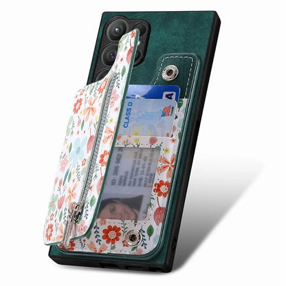 D10 For Samsung Galaxy S24 Ultra Cell Phone Case Pattern Printed Card Bag TPU+Leather Back Cover