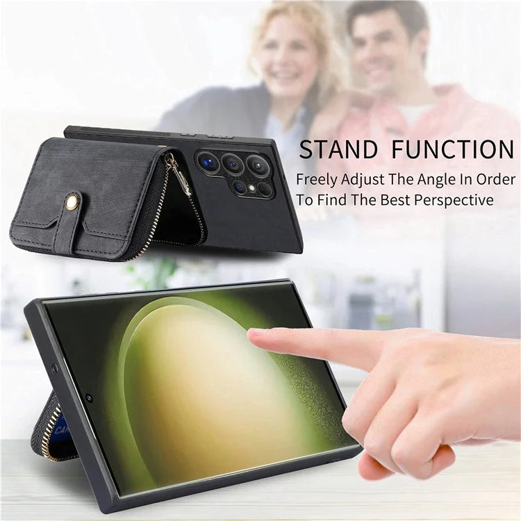 Crossbody Zipper Wallet Case for Samsung Galaxy S24 Ultra Kickstand Phone Cover with 7 Card Holder