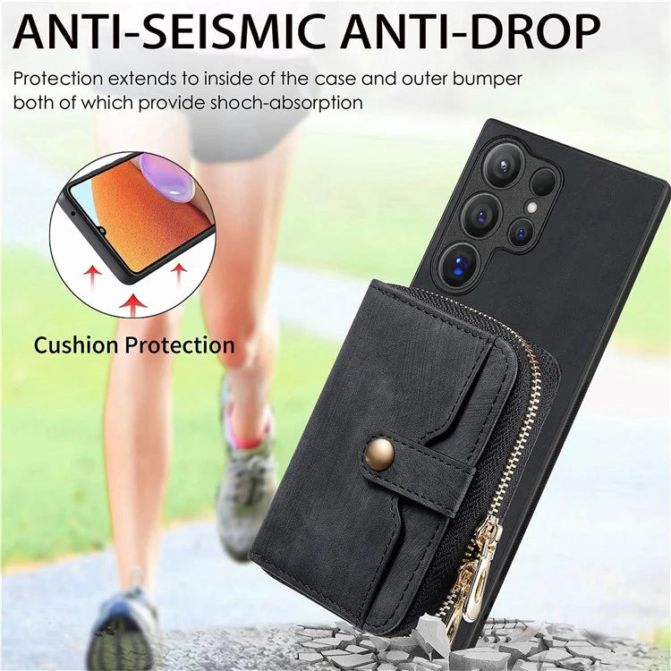 Crossbody Zipper Wallet Case for Samsung Galaxy S24 Ultra Kickstand Phone Cover with 7 Card Holder