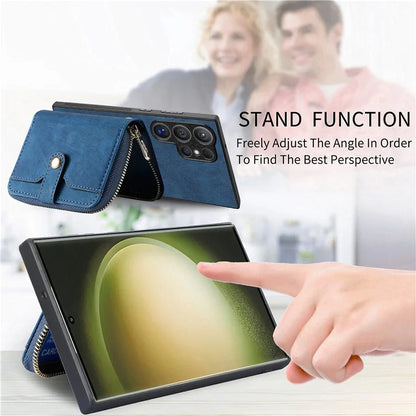 Crossbody Zipper Wallet Case for Samsung Galaxy S24 Ultra Kickstand Phone Cover with 7 Card Holder