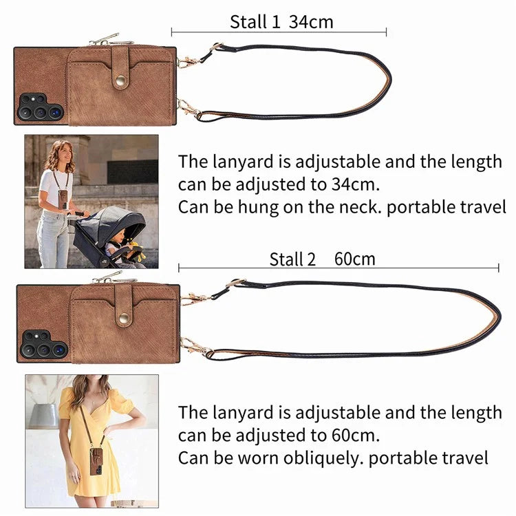 Crossbody Zipper Wallet Case for Samsung Galaxy S24 Ultra Kickstand Phone Cover with 7 Card Holder