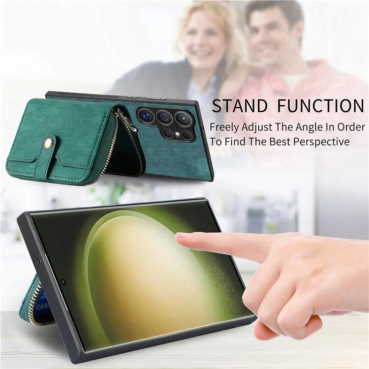 Crossbody Zipper Wallet Case for Samsung Galaxy S24 Ultra Kickstand Phone Cover with 7 Card Holder