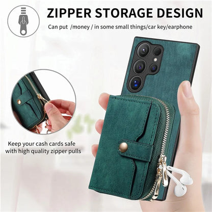 Crossbody Zipper Wallet Case for Samsung Galaxy S24 Ultra Kickstand Phone Cover with 7 Card Holder